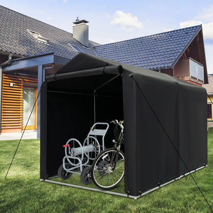 Cobertizo de almacenamiento para exteriores de 7 x 5.2 pies, tienda de campaña para bicicletas con cubierta impermeable y puerta con cremallera, gris