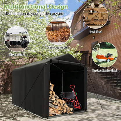Cobertizo de almacenamiento para exteriores de 7 x 5.2 pies, tienda de campaña para bicicletas con cubierta impermeable y puerta con cremallera, gris