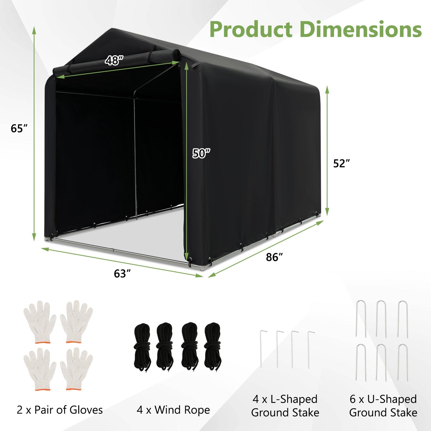Cobertizo de almacenamiento para exteriores de 7 x 5.2 pies, tienda de campaña para bicicletas con cubierta impermeable y puerta con cremallera, gris