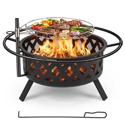 36-Inch Fire Pit Table with Adjustable Rotating Grill Grate DirectDeals, black steel with mesh sides on Tampa Home & Garden Store