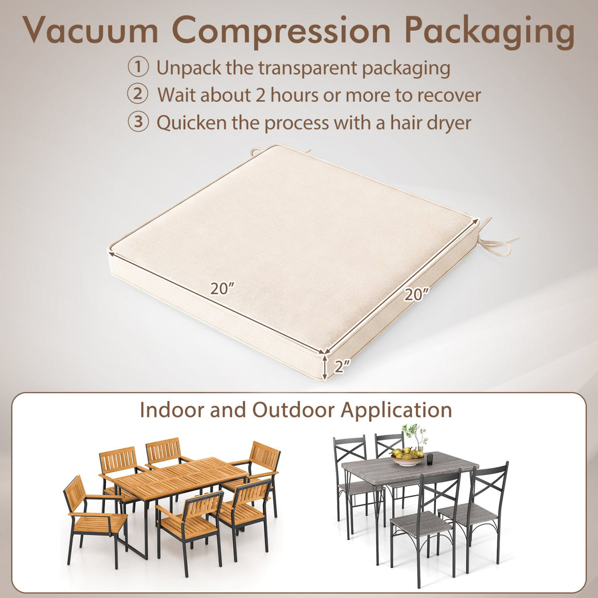 Outdoor chair cushions set of 4, waterproof olefin 20x20 inches beige color by DirectDeals on Tampa Home & Garden Store