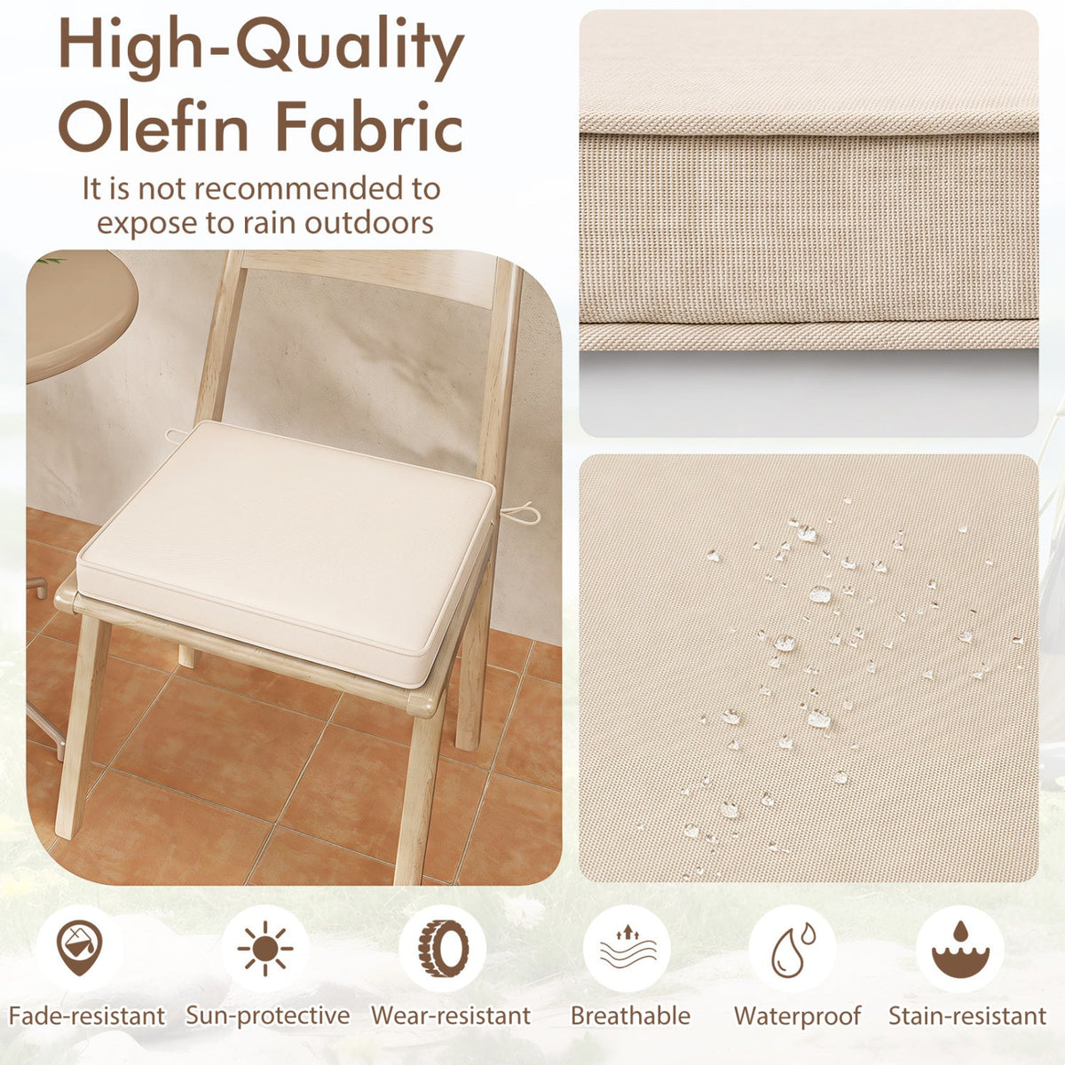 Outdoor chair cushions set of 6 beige waterproof olefin fabric 20x20 in DirectDeals on Tampa Home & Garden Store