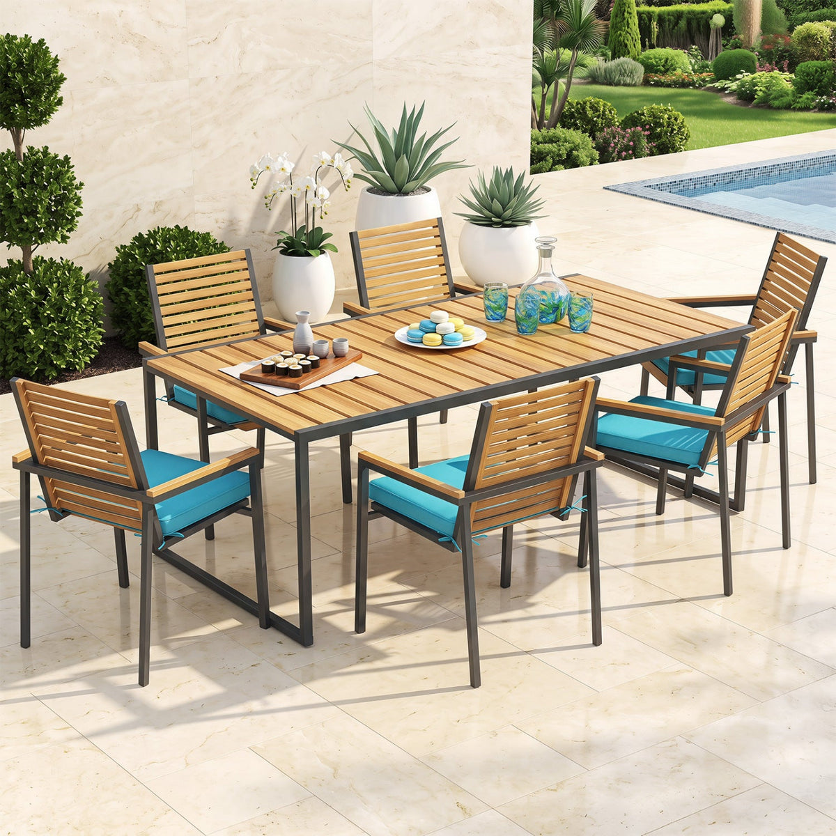 Outdoor chair cushions set of 6, turquoise olefin, waterproof 20x20 in on Tampa Home & Garden Store
