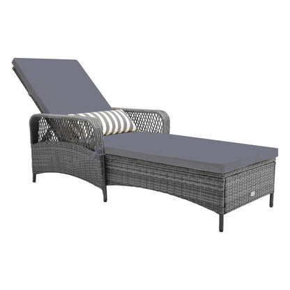 Outdoor Chaise Lounge Chair Recliner with 6-Level Backrest Cushion and Pillow