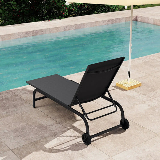 Outdoor Chaise Lounge Chair with Wheels and Frame