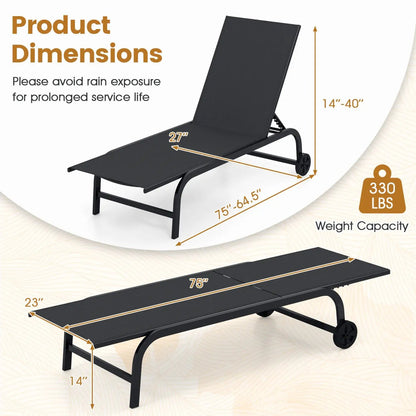 Outdoor Chaise Lounge Chair with Wheels and Frame
