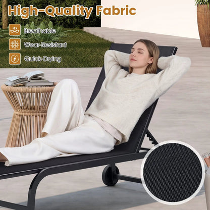 Outdoor Chaise Lounge Chair with Wheels and Frame