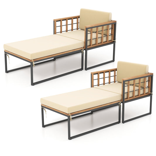 Patio Acacia Wood Armchair with Long Ottoman and Seat Back Cushions - Tampa Home & Garden Store