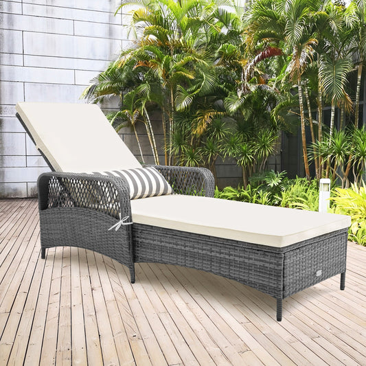 Outdoor Chaise Lounge Chair Recliner with 6-Level Backrest Cushion and Pillow - Tampa Home & Garden Store