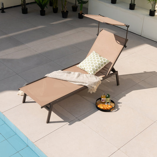 Outdoor Chaise Lounge Chair with Sunshade and 6 Adjustable Position-Brown - Tampa Home & Garden Store