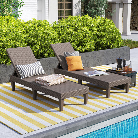 Outdoor Chaise Lounger Chair with Waterproof Rattan Textured PP Surface and 330 lbs Capacity-Brown - Tampa Home & Garden Store