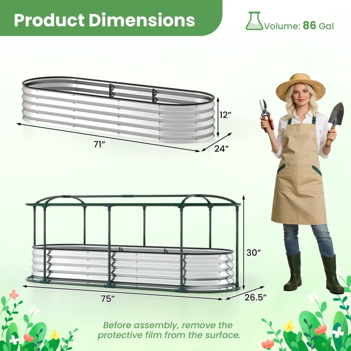 Outdoor Color Steel Raised Garden Bed With Cover