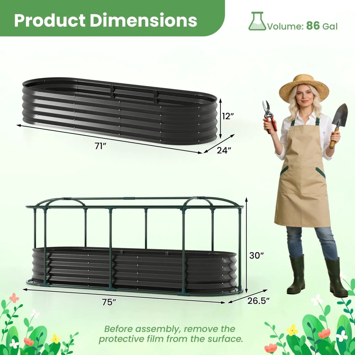 Outdoor Color Steel Raised Garden Bed With Cover