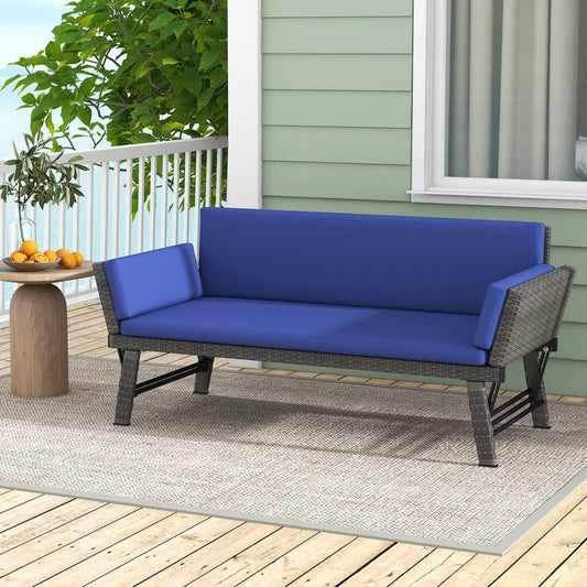 Outdoor Convertible Sofa Daybed with Adjustable Armrests for Balcony-Navy - Tampa Home & Garden Store