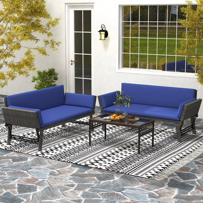 Sofá Cama Convertible para Exterior con Reposabrazos Ajustables para Balcón - Azul Marino