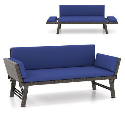 Sofá Cama Convertible para Exterior con Reposabrazos Ajustables para Balcón - Azul Marino