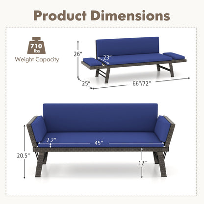 Sofá Cama Convertible para Exterior con Reposabrazos Ajustables para Balcón - Azul Marino