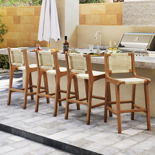 Outdoor Counter Height Bar Stool with Teak Wood Frame - Tampa Home & Garden Store