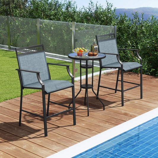 Outdoor Counter Stools Set of 2 Heavy-Duty Barstools with Footrest and Armrests-Blue - Tampa Home & Garden Store