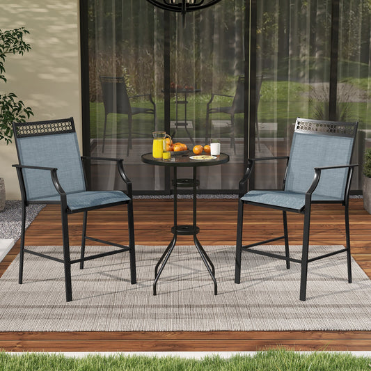Outdoor Counter Stools Set of 2 Heavy-Duty Barstools with Footrest and Armrests-Blue - Tampa Home & Garden Store