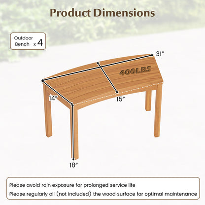 Outdoor Curved Acacia Wood Bench Set of 2/3/4 for Front Porch