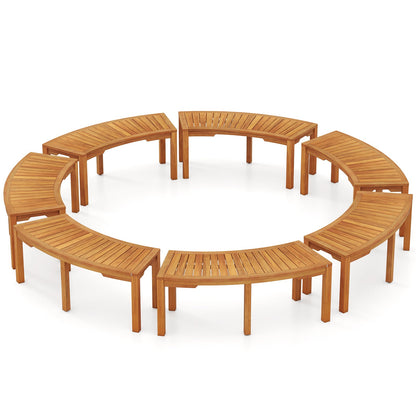 Juego de 7 bancos de jardín curvados de madera de acacia para 2 personas