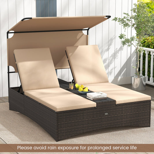 Outdoor Daybed with Adjustable Backrests 2-Person PE Rattan Patio Bed-Brown - Tampa Home & Garden Store