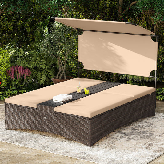 Outdoor Daybed with Adjustable Backrests 2-Person PE Rattan Patio Bed-Brown - Tampa Home & Garden Store