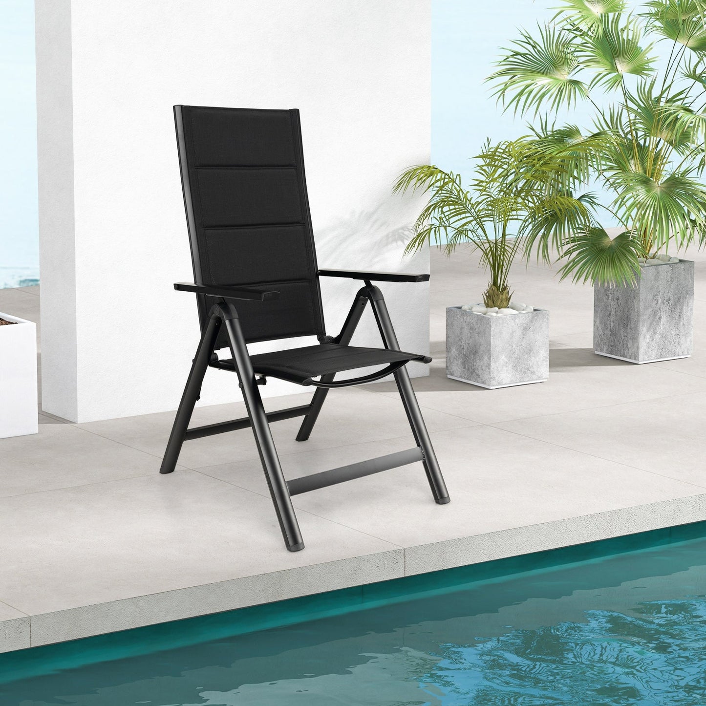 Sillón de Exterior con Asiento Acolchado Suave y Respaldo Ajustable en 7 Posiciones - Negro