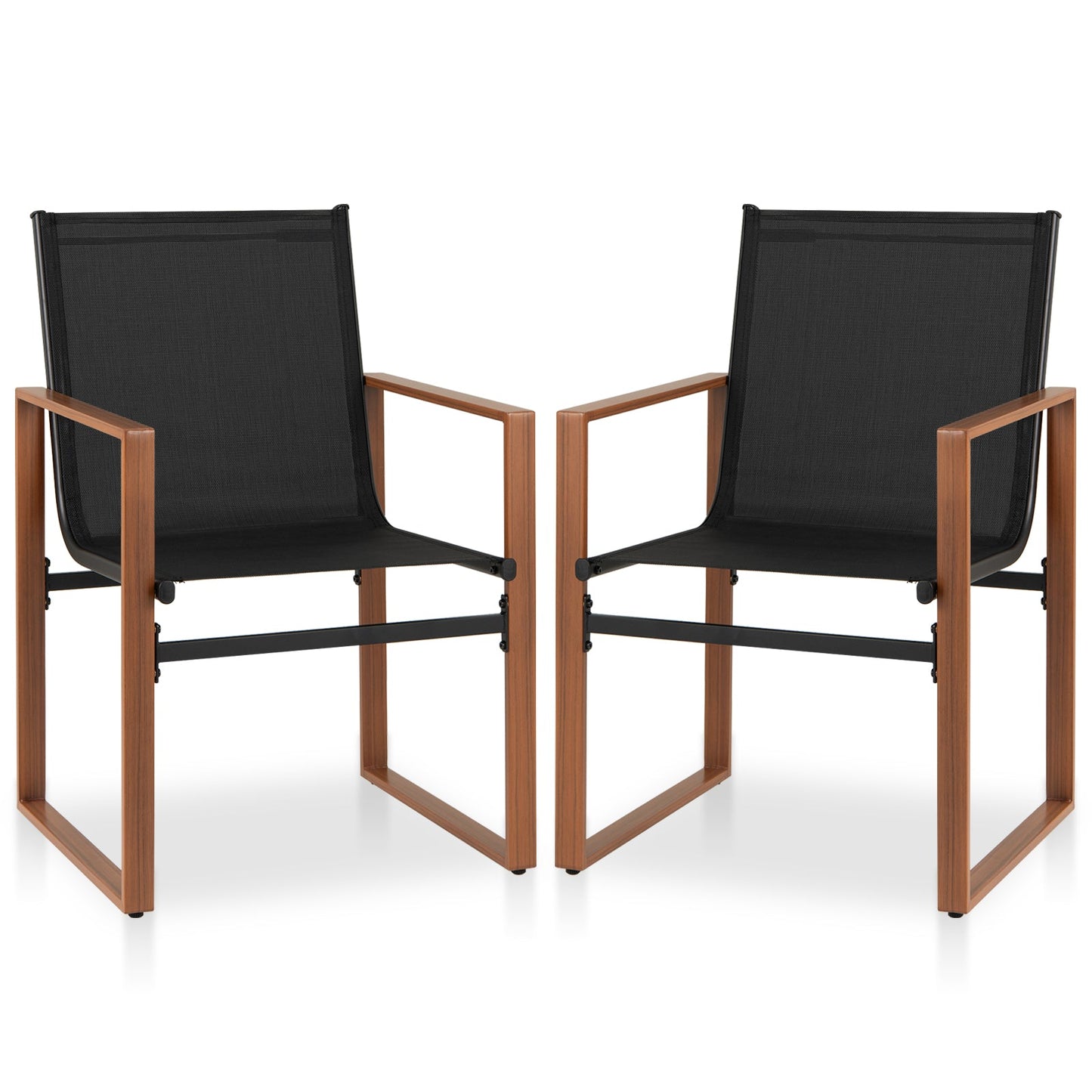 Outdoor Dining Chairs with Breathable Seat and Backrest Set of 2-Brown
