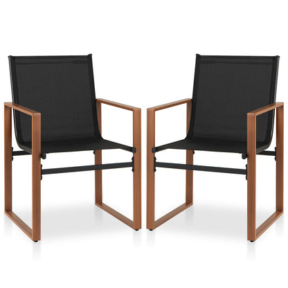 Outdoor Dining Chairs with Breathable Seat and Backrest Set of 2-Brown