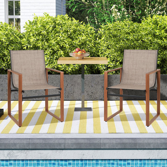 Outdoor Dining Chairs with Breathable Seat and Backrest Set of 2-Brown - Tampa Home & Garden Store