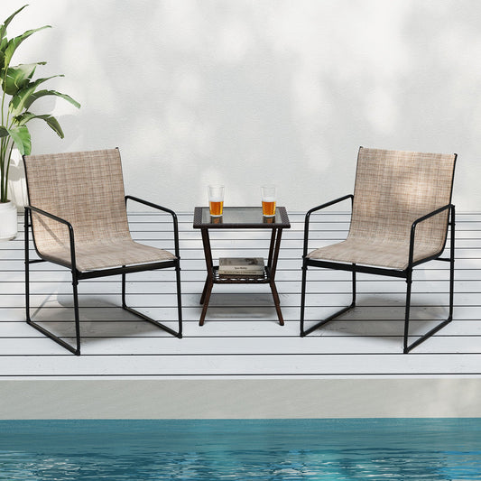 Outdoor Dining Chairs Set of 2 Patio Furniture Chair with Breathable Seat and Backrest-Brown - Tampa Home & Garden Store