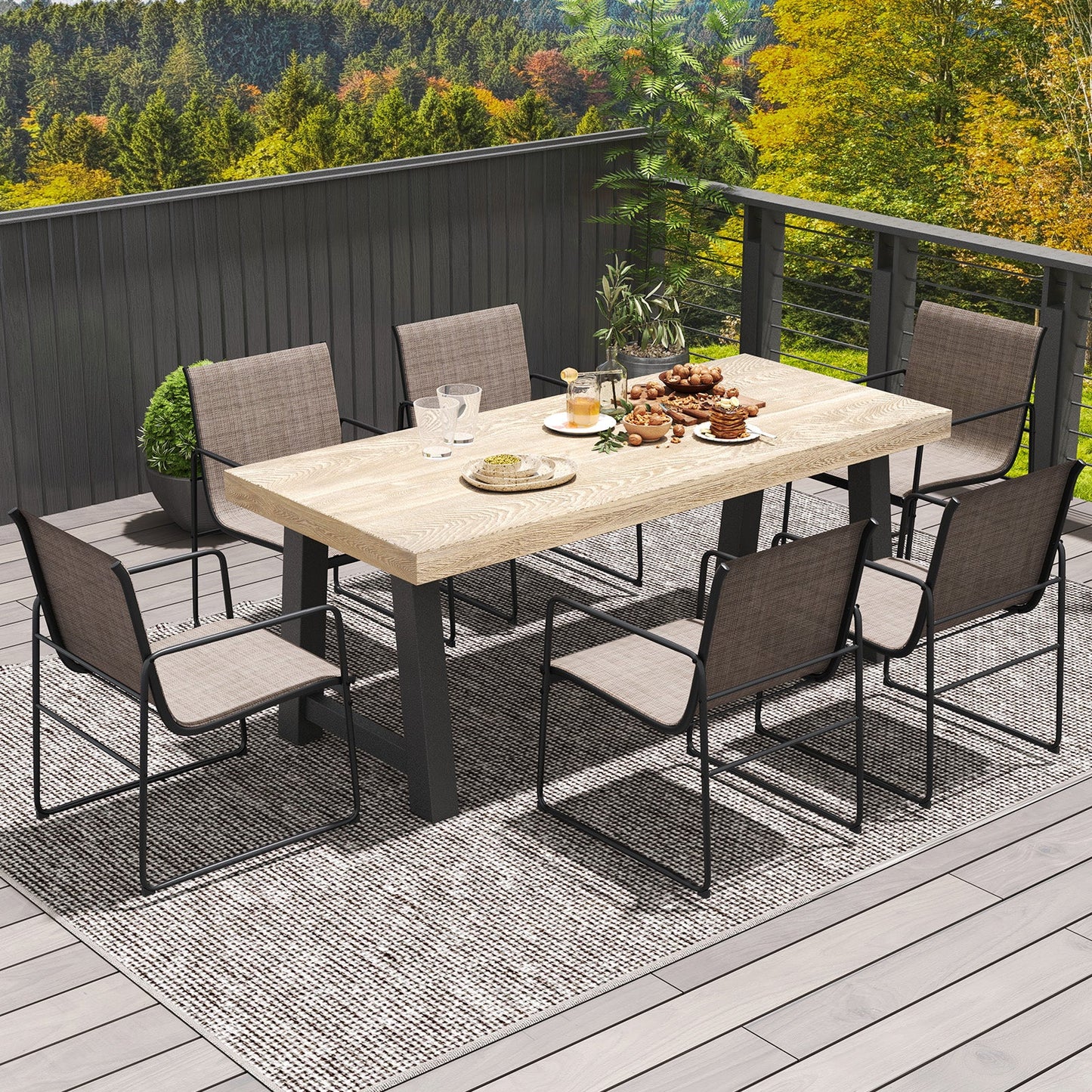 Juego de 2 sillas de comedor para exterior con asiento y respaldo transpirables para patio - Marrón