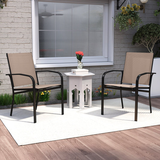 Outdoor Dining Chairs Set of 2 with High Back and Metal Frame-Light Brown - Tampa Home & Garden Store