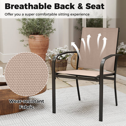 Juego de 2 sillas de comedor para exterior con respaldo alto y estructura de metal - Marrón claro