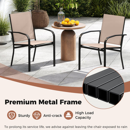 Juego de 2 sillas de comedor para exterior con respaldo alto y estructura de metal - Marrón claro