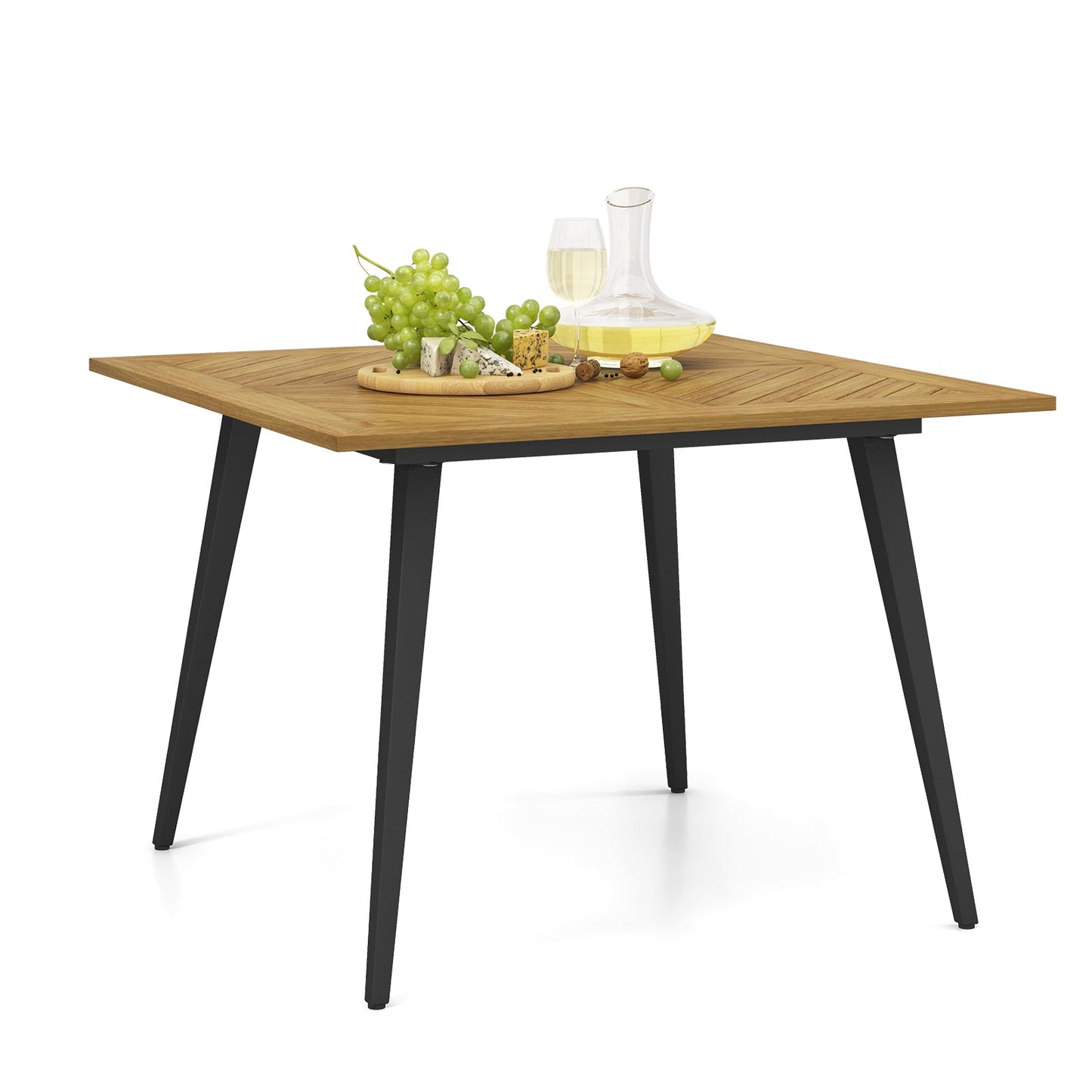 4-Person Acacia Wood Outdoor Dining Table for Garden Poolside and Backyard