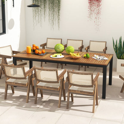 Mesa de comedor para exteriores para 8 personas, de 79 pulgadas, de madera de acacia, con agujero para sombrilla