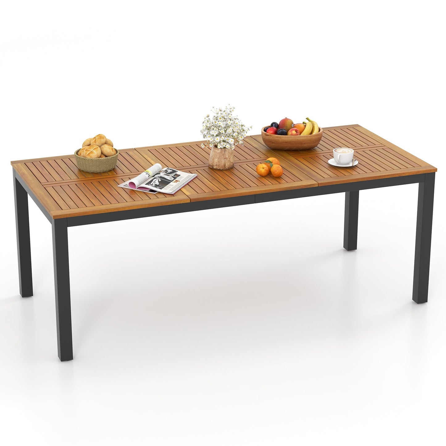 Mesa de comedor para exteriores para 8 personas, de 79 pulgadas, de madera de acacia, con agujero para sombrilla