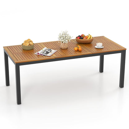 Mesa de comedor para exteriores para 8 personas, de 79 pulgadas, de madera de acacia, con agujero para sombrilla