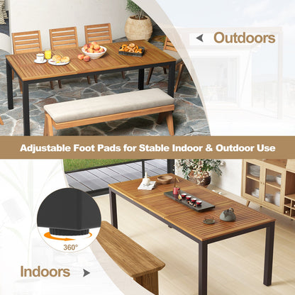 Mesa de comedor para exteriores para 8 personas, de 79 pulgadas, de madera de acacia, con agujero para sombrilla