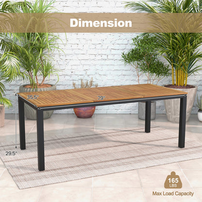 Mesa de comedor para exteriores para 8 personas, de 79 pulgadas, de madera de acacia, con agujero para sombrilla