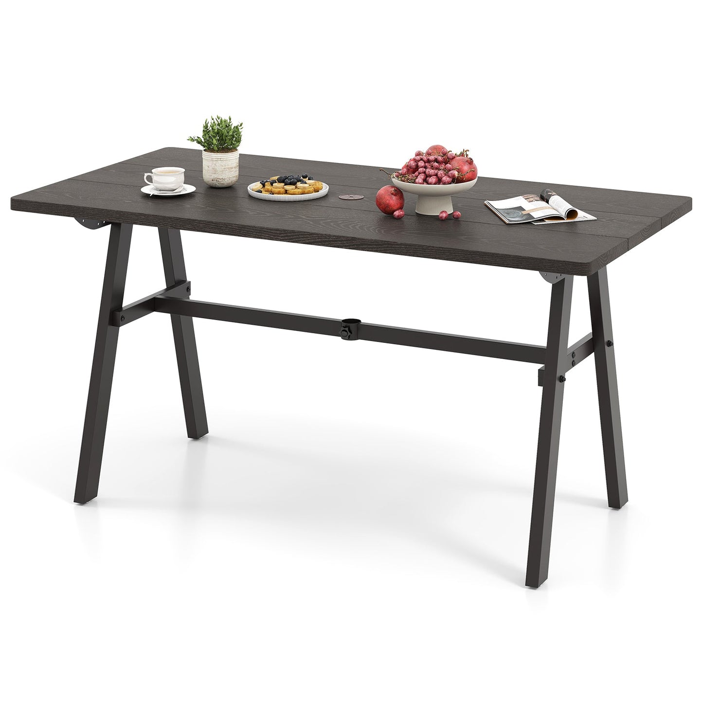 Outdoor Dining Tale for 6 with 1.93 Inch Umbrella Hole for Garden-Dark Brown