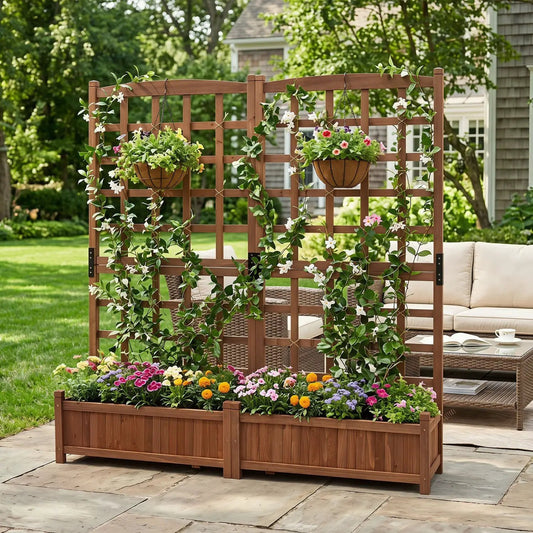 Dual Garden Bed With Trellis and Drainage Holes