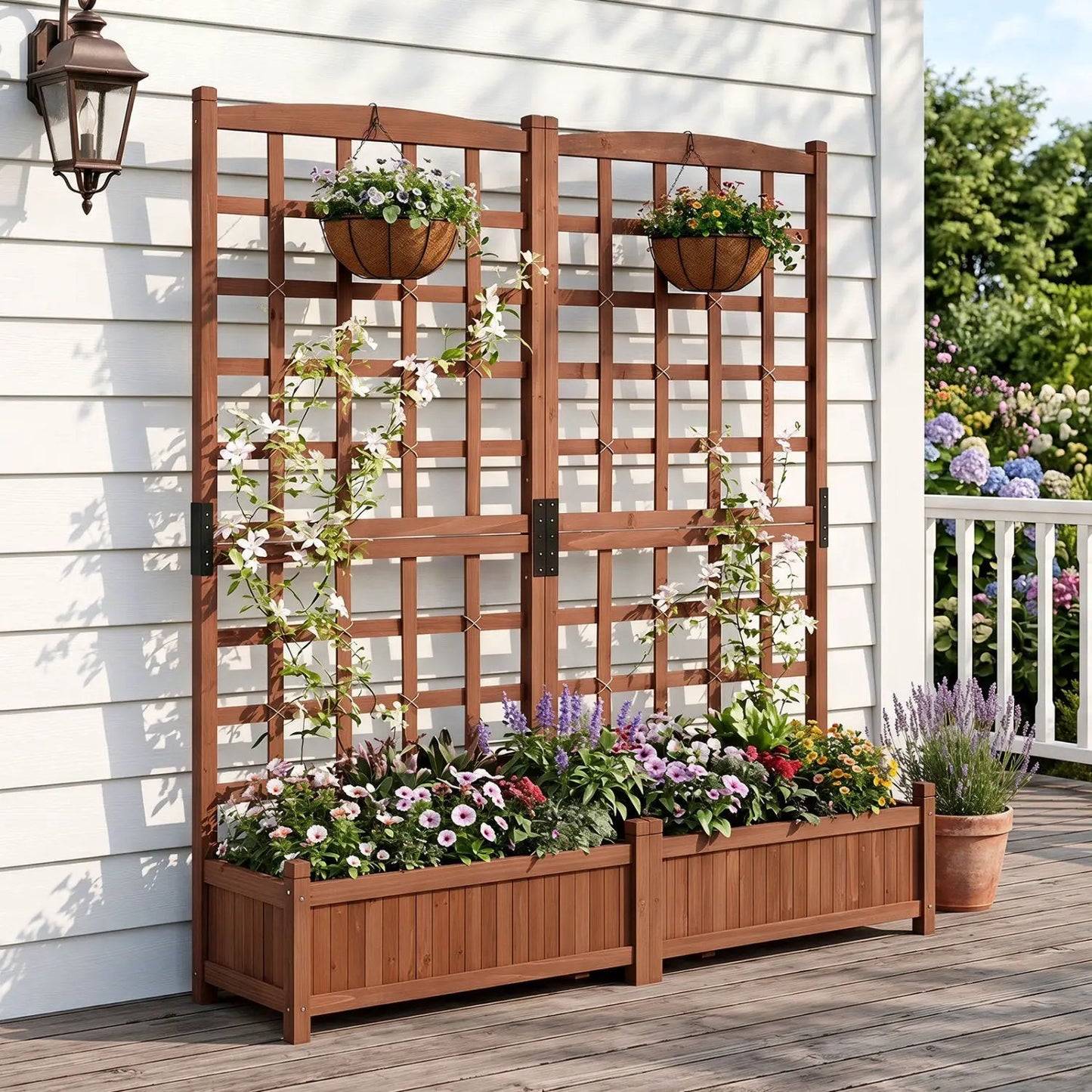 Dual Garden Bed With Trellis and Drainage Holes