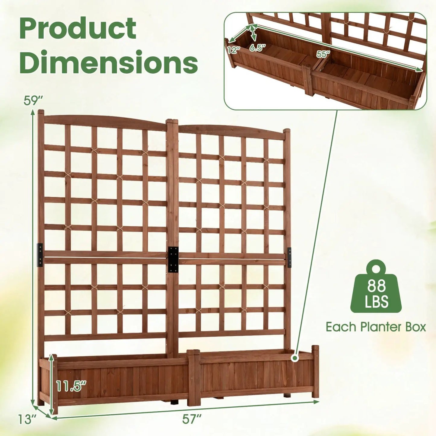 Dual Garden Bed With Trellis and Drainage Holes