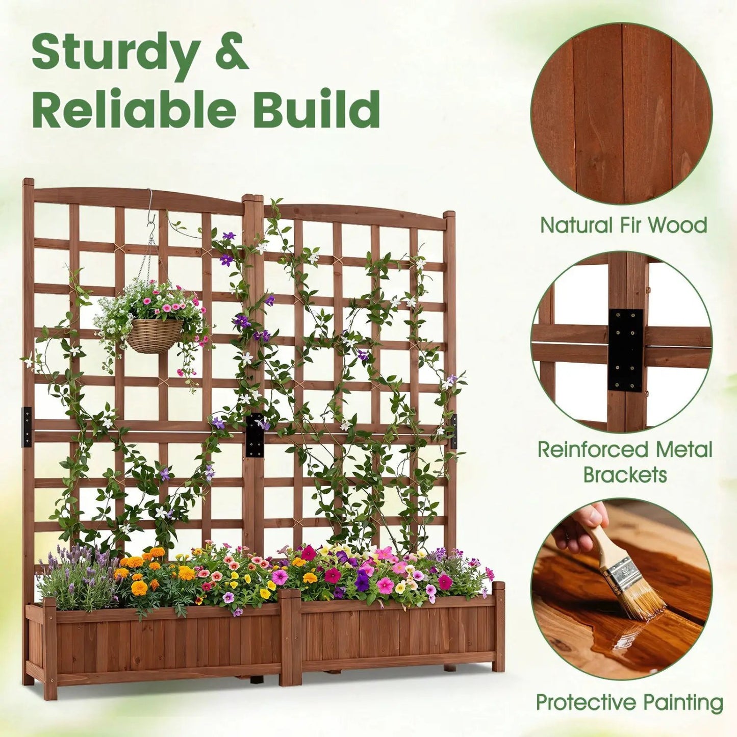Dual Garden Bed With Trellis and Drainage Holes
