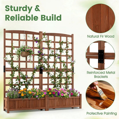 Dual Garden Bed With Trellis and Drainage Holes