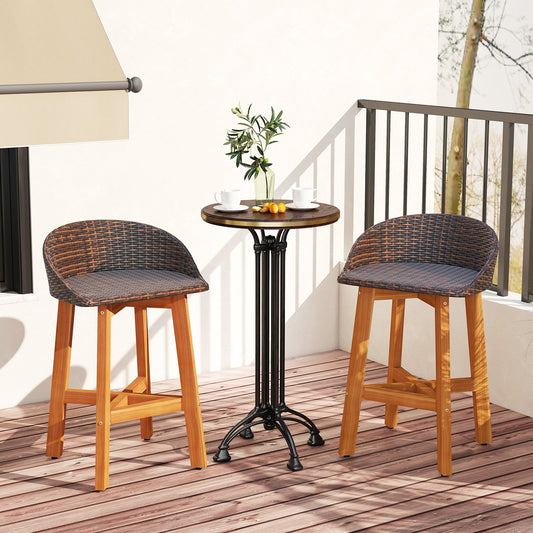 Outdoor Faux Rattan Bar Chairs Set of 2 with Ergonomic Backrests and Footrests-Brown - Tampa Home & Garden Store